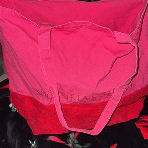 Pink and red canvas large VS tote bag